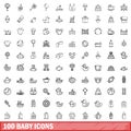100 Baby Icons Set, Outline Style