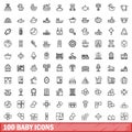 100 baby icons set, outline style