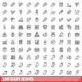 100 baby icons set, outline style Royalty Free Stock Photo