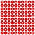 100 baby icons set red Royalty Free Stock Photo