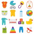 Baby icons set. Vector illustration. Royalty Free Stock Photo