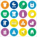 Baby icons set. White symbols in flat design. Vector illustration. Royalty Free Stock Photo