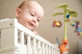 Baby infant boy in his bed Royalty Free Stock Photo