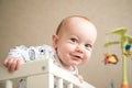 Baby infant boy in his bed Royalty Free Stock Photo