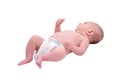 Baby infant boy lies in a diaper on the changing table, isolated on a whi Royalty Free Stock Photo