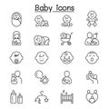 Baby, Infant icon set in thin line style