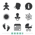 Baby infants icons. Buggy and dummy symbols.