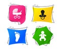 Baby infants icons. Buggy and dummy symbols. Vector