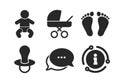 Baby infants icons. Buggy and dummy symbols. Vector