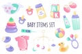 Baby items icon set in realistic 3d design. Royalty Free Stock Photo