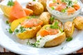 Baby potatoes with curd and salmon