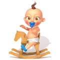 Baby Jake on rocking horse 3d illustration