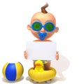 Baby Jake summer with white panel 3d illustration Royalty Free Stock Photo