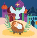 Baby jesus crib and pigeon star nativity merry christmas