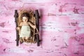 Baby Jesus in his crib Christmas card Royalty Free Stock Photo
