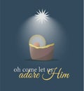 Baby Jesus in the manger. Star of Bethlehem - east comet. Nativity graphics design with light pastel gradient. Merry Christmas Royalty Free Stock Photo