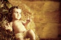 Baby Jesus old figurine xmas card. Royalty Free Stock Photo