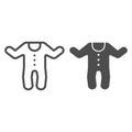 Baby jumpsuit line and glyph icon. Child`s overalls vector illustration isolated on white. Baby clothes outline style