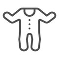 Baby jumpsuit line icon. Child`s overalls vector illustration isolated on white. Baby clothes outline style design