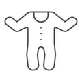 Baby jumpsuit thin line icon. Child`s overalls vector illustration isolated on white. Baby clothes outline style design
