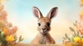 Baby kangaroo gray-brown, with brown eyes and big ears, funny, smart, beautiful, on a light background