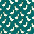 Baby king chick seamless pattern. green background