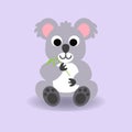 Baby Koala cartoon . Happy Cute koala eating leaf branch.Alphabet animal concept