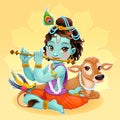 Baby Krishna with sacred cow Royalty Free Stock Photo