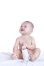 Baby laughing inside blanket - isolated Royalty Free Stock Photo