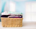 Baby laundry basket on the table Royalty Free Stock Photo