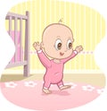 Baby learns to walk - vector cartoon Royalty Free Stock Photo