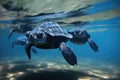 baby leatherback turtles in shallow water Royalty Free Stock Photo