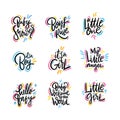 Baby lettering vector set. Hand drawn vector illustration. Motivation phrase. Isolated on white background Royalty Free Stock Photo