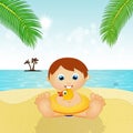 Baby with life buoy on the beach Royalty Free Stock Photo