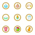 Baby life icon set, cartoon style