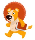 Baby lion animal walking with book or textbook Royalty Free Stock Photo