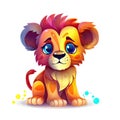 Baby lion playing bundle illustration. Colorful lion cub collection on a white background. Cartoon lion sitting. Baby lion set