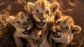 Baby Lions Looking up at Camera during Golden Hour Sunset