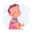 Baby Little Boy with Cute Face Sitting on Potty Vector Illustration