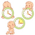 Baby Little baby with clocks. Time for baby Royalty Free Stock Photo