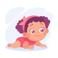 Baby Little Girl with Cute Face Creeping and Crawling Vector Illustration