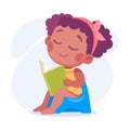 Baby Little Girl with Cute Face Sitting on Potty and Read Book Vector Illustration