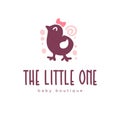 Logo design for kid toys store, market, boutique with cute little girl chicken character silhouette isolated on white background. Royalty Free Stock Photo