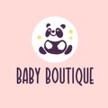Baby logoLogo design for kid toys store, market, boutique with cute panda bear character silhouette sitting isolated on white back Royalty Free Stock Photo