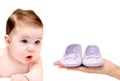 Baby looking to shoes Royalty Free Stock Photo