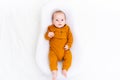 The baby is lying in a cocoon of copy space . The baby is 0-3 months old. A contented infant. An article about choosing Royalty Free Stock Photo