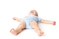 Baby Lying on White, Happy Infant Kid on Back, Funny Boy Child