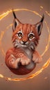 Baby lynx in a whirlwind of vibrant, dynamic fire splashes Royalty Free Stock Photo