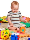 Baby making puzzle. Child jigsaw develops children.