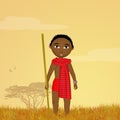 Baby Masai in African landscape